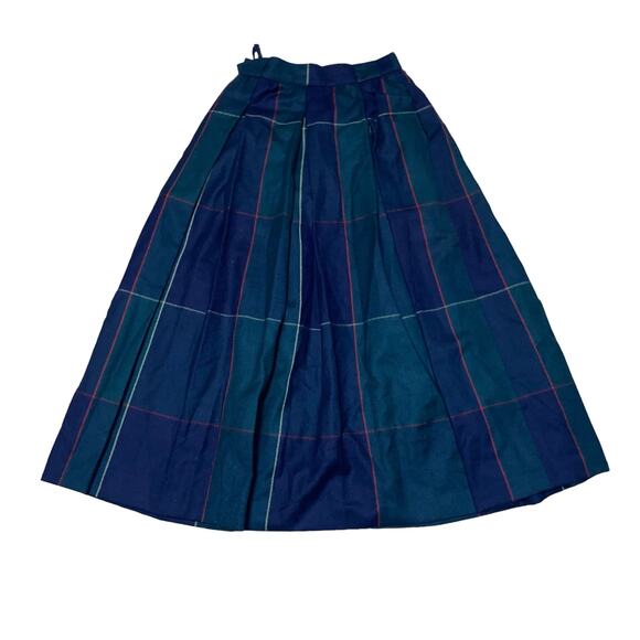 Vintage Basler Blue Tartan Plaid Wool Pleated Midi Skirt - Picture 1 of 8
